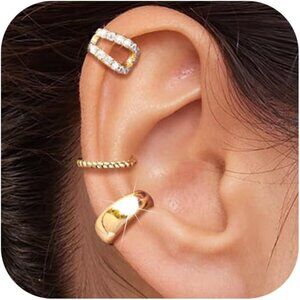 14K Gold Plated Ear Cuffs Non Piercing Clip-On Cartilage Earring Fake Earrings
